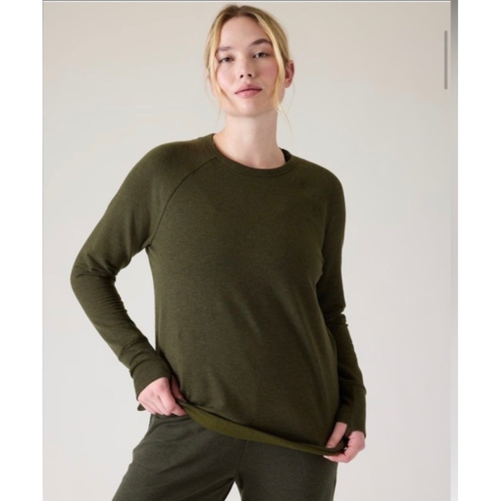 Athleta Woman's Sm Coaster Luxe Recovery Olive Green Tencel Lyocell Sweatshirt